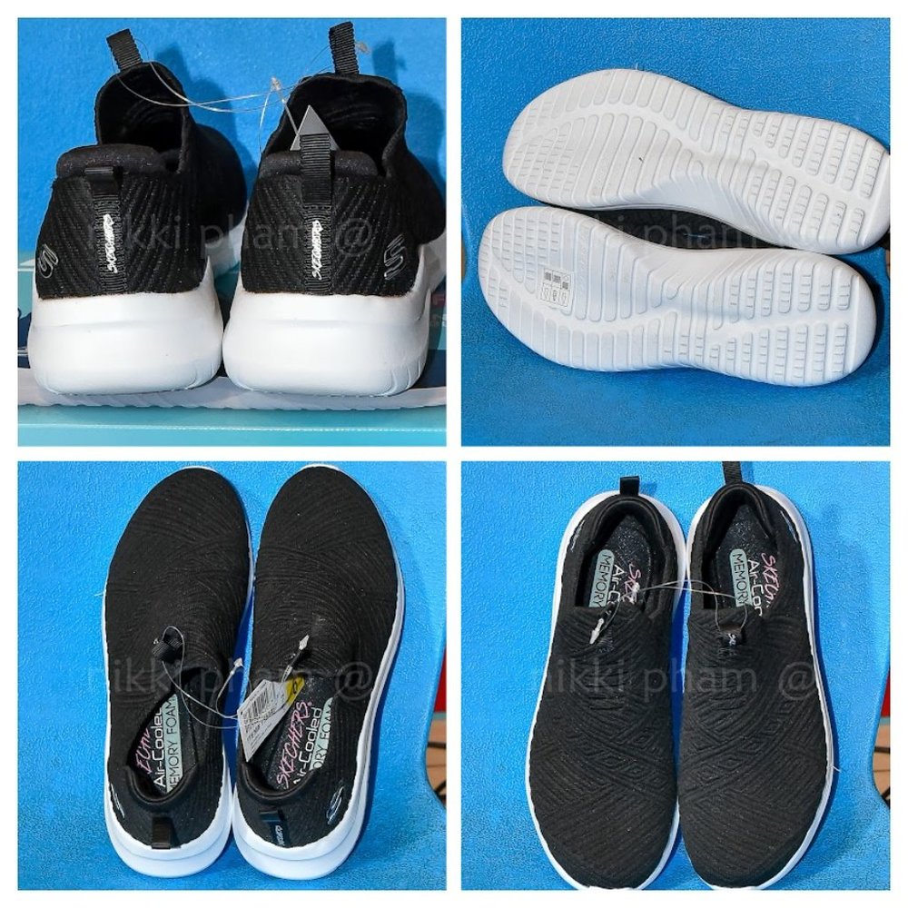 SKECHERS Women's Air-Cooled Memory Foam Washable Slip-on Shoes in black
